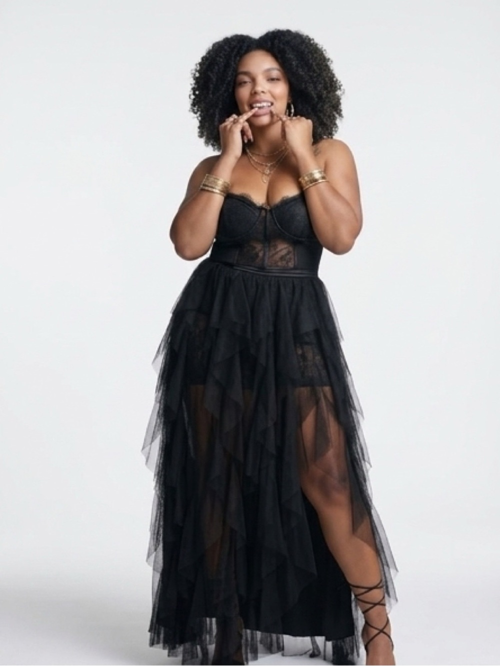 Fashion Nova Black Strapless Tulle Maxi Dress